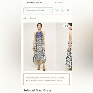 Anthropologie Love Sam Soledad Maxi Dress Large Blue Ivory